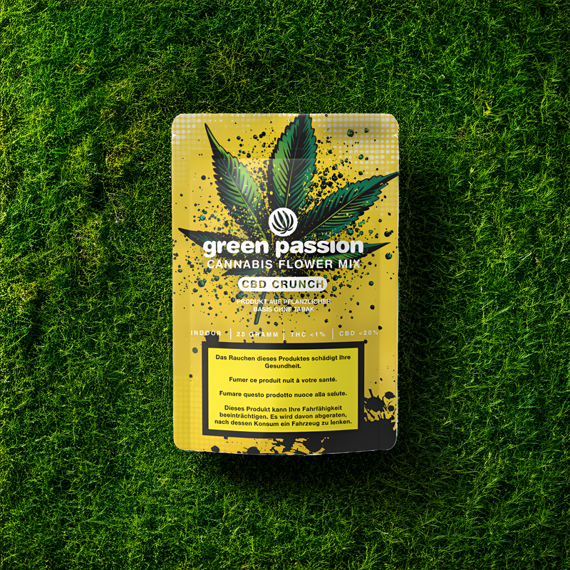 Green Passion CBD Crunch – Hochwertige Blütenmischung aus Schweizer Indoor-Cannabis. Perfekt für eine einfache und schnelle Anwendung.