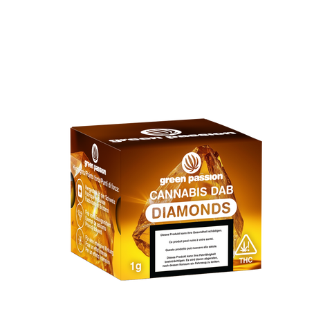Green Passion Cannabis Dab Diamonds 1 g – THC-reiches Konzentrat in Premiumverpackung, ideal für Dab-Rigs und Vaporizer.