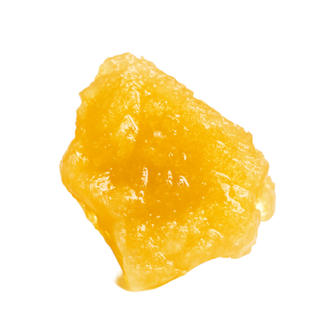Goldenes Live Resin CBD Dab, 1g, mit glänzender, harziger Textur vor weißem Hintergrund, ideal für den Online-Shop.