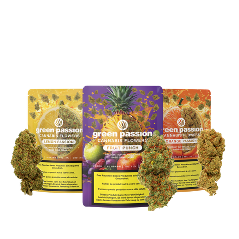 CBD Blüten - Fruit-Set: Eine Auswahl fruchtiger CBD-Blüten in einem Set.