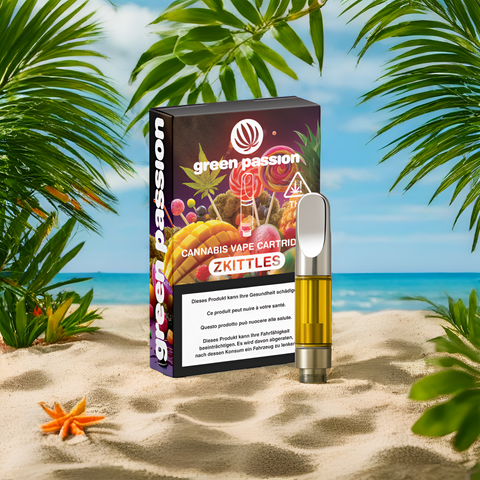 CBD Vape Cartridge Zkittles von Green Passion – tropisch-fruchtige Terpene mit 55% CBD. Ein geschmacklicher Genuss für deine CBD Vape-Session
