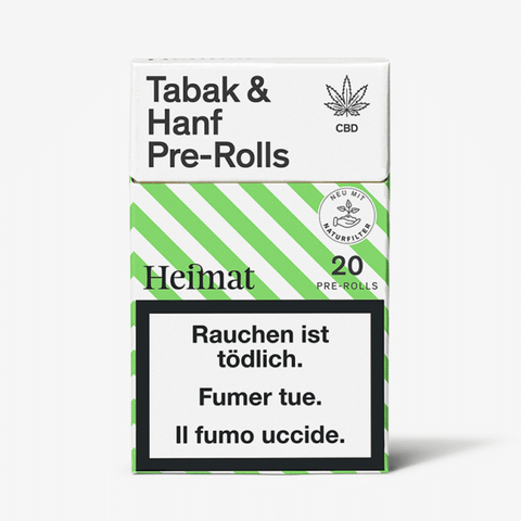 Heimat Tabak & Hanf Pre-Rolls mit CBD – 20 Stück mit Naturfilter, stilvolle grün-weisse Verpackung, Mischung aus Schweizer Tabak und Hanf