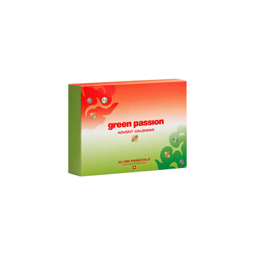 Green Passion Adventskalender, Verpackung in der Seitenansicht mit rot-grünem Verlauf