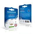 Verpackung von Fenomax CBD Hanfsamen, feminisiert, mit blauem Design, Schweizer Logo und sichtbaren Samen im Inneren.