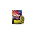 Verpackung von Amnesia Haze CBD-Blüten von Green Passion mit sichtbarem Blütenstand, bunter Hintergrund und Produktinformationen.