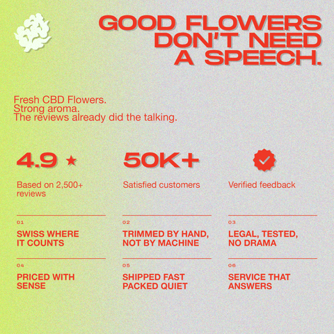 Promotional image highlighting the benefits of Maui Wowy CBD flowers, featuring customer satisfaction statistics and product attributes.