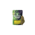 Verpackung der CBD-Blüten Passion Haze von Green Passion mit einem Cannabisblüten-Bud daneben.