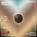 Un produit de hash CBD Manali Cream avec une texture crémeuse, saveur épicée et terreuse, contenant 35% de CBD, 0.9% de THC et 1.1% de CBG.