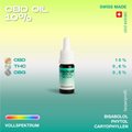 Flasche Dolocan CBD Öl 10% mit Hanfsamenöl, hergestellt in der Schweiz, auf einem farbigen Hintergrund.