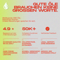 Grafik mit Bewertungen und Vorteilen von CBD Öl, darunter 4.9 Sterne basierend auf über 2500 Bewertungen und 50K+ zufriedene Kunden.