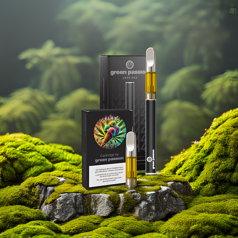 CBD Vape Set Gelato von Green Passion – cremig-fruchtiges Aroma mit 55% CBD. Enthält leistungsstarken CCELL Akku für gleichmässigen Dampfgenuss