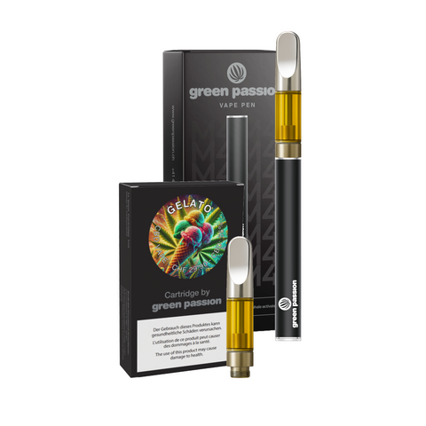CBD Vape-Set Gelato von Green Passion – hochwertiges Set mit Vaporizer und 1ml Gelato-Kartusche, inklusive stylischer Verpackung, ideal für ein intensives Geschmackserlebnis.