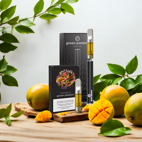 CBD Vape Set Zkittles von Green Passion – tropischer Geschmack mit 55% CBD. Enthält hochwertigen CCELL Akku für volles Aroma und weichen Dampf.