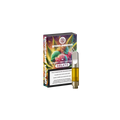 Verpackung und Kartusche eines CBD Vapes der Sorte Gelato von Green Passion mit buntem Design und Warnhinweisen.