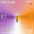 Cartuccia per vaporizzatore CBD con aroma floreale e agrumato, contenente 55% CBD, 0,9% THC e 12% CBG, con profilo terpenico di cariofillene, umulene e linalolo.
