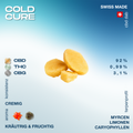 Cold Cure CBD Dab mit cremiger Konsistenz und einem kräutrig-fruchtigen Aroma. Enthält 92% CBD, 0,99% THC und 3,1% CBG. Swiss Made mit Terpenen Myrcen, Limonen und Caryophyllen.