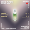 DOLOCAN CBD Face Serum in einer Flasche mit grünem Farbverlauf, vegan, ohne Parabene und Silikone, dermatologisch getestet, hergestellt in der Schweiz.