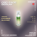 DOLOCAN CBD Face Serum bottle with a gradient design, highlighting features like vegan, paraben-free, silicone-free, and dermatologically tested. Made in Switzerland.