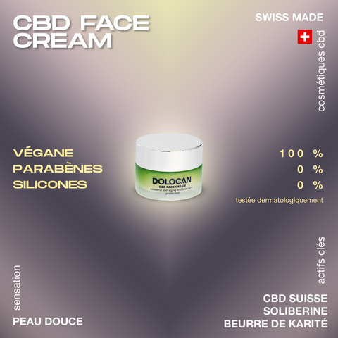 Crème pour le visage DOLOCAN avec protection anti-âge et lumière bleue, fabriquée en Suisse, végan, sans parabènes ni silicones.