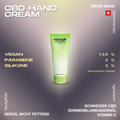 DOLOCAN CBD Hand Cream in einer grünen Tube, vegan und ohne Parabene oder Silikone, hergestellt in der Schweiz.
