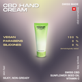 DOLOCAN CBD Hand Cream in einer grünen Tube, vegan und frei von Parabenen und Silikonen, mit Schweizer CBD, Sonnenblumenöl und Vitamin C.