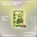 Packaging of Green Passion Bio-Hanfsamen ungeschält, highlighting high protein content and nutritional values, ideal for smoothies and salads.