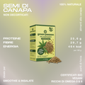 Confezione di semi di canapa biologici non decorticati Green Passion, ricca di proteine, fibre ed energia, ideale per smoothie e insalate.