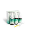 Three bottles of CBD oil in the starter Set with dropper, presented in front of matching packaging, ideal for beginners in the world of CBD.