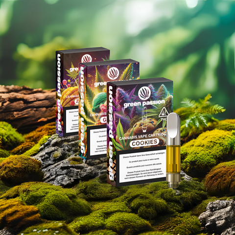 CBD Vape Cartridge Set von Green Passion – Cookies, Gelato und Zkittles mit 55% CBD. Abwechslungsreiche Aromen für ein einzigartiges Dampferlebnis.