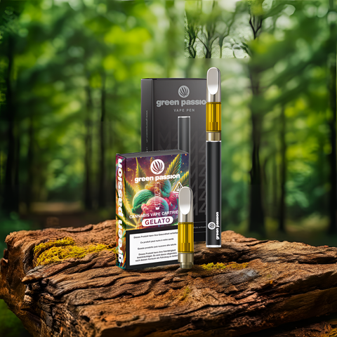 CBD Vape Set Gelato von Green Passion – cremig-fruchtiges Aroma mit 55% CBD. Enthält leistungsstarken CCELL Akku für gleichmässigen Dampfgenuss