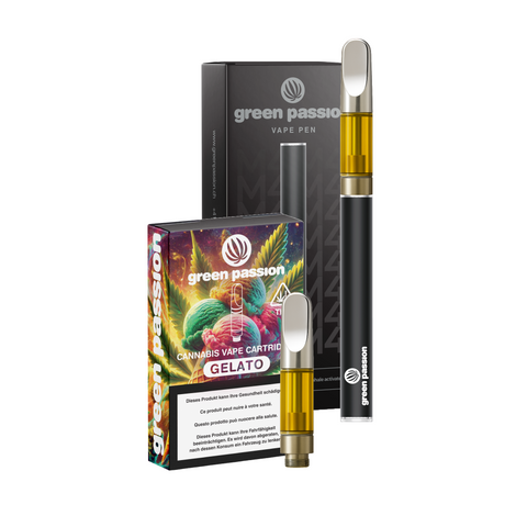 CBD Vape-Set Gelato von Green Passion – hochwertiges Set mit Vaporizer und 1ml Gelato-Kartusche, inklusive stylischer Verpackung, ideal für ein intensives Geschmackserlebnis.