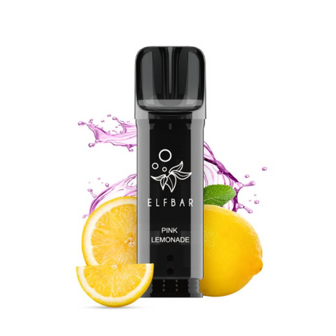 Elfbar ELFA Pro Pod in Pink Lemonade-Design mit Zitronenscheiben und spritzigem Hintergrund, symbolisiert erfrischenden Geschmack.