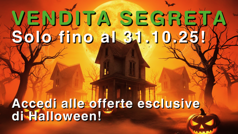 Banner Halloween Secret Sale Green Passion con casa infestata, zucca e luna piena – offerte esclusive solo il 31.10.25