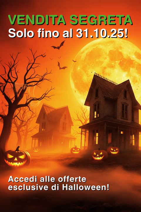 Banner Halloween Secret Sale Green Passion con casa infestata, zucca e luna piena – offerte esclusive solo il 31.10.25