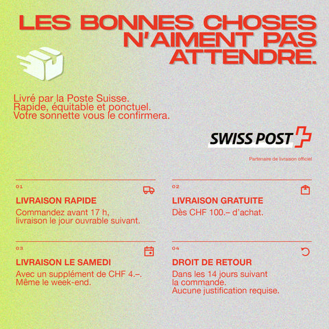 Informations sur la livraison rapide, gratuite et le droit de retour avec Swiss Post pour les achats de Green Passion.