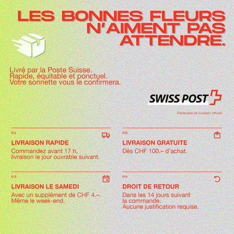 Informations sur la livraison rapide et gratuite par la Poste Suisse, avec options de retour et livraison le samedi pour les produits Green Passion.