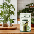 Green Passion Proteine di canapa bio in polvere in una confezione elegante. Perfetto per sportivi, vegani e persone attente alla salute.