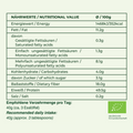 Tabella nutrizionale di Green Passion proteine di canapa in polvere. Contiene nutrienti essenziali, fibre e proteine vegetali.