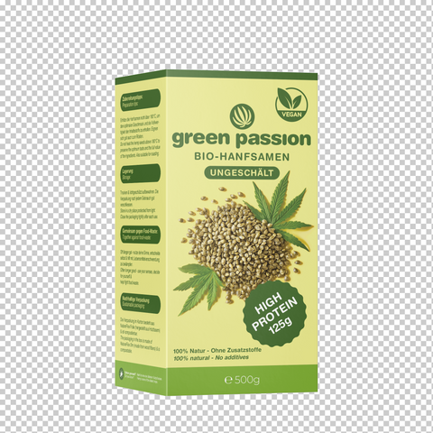 Green Passion Bio-Hanfsamen ungeschält 500g – nährstoffreiche Hanfsamen, ideal für eine proteinreiche Ernährung. 100% natürlich & vegan.