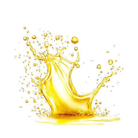 Hochwertiges Bio-Hanfsamenöl in goldgelbem Splash – kaltgepresst, vegan und ideal für gesunde Ernährung mit Omega-3 und Omega-6.