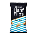 Verpackung von Heimat Hanf Flips Sea Salt, 70g, mit blauen Streifen und Abbildungen der Flips, glutenfrei, vegan, proteinreich.