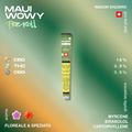 Confezione di un pre-roll CBD Maui Wowy di Green Passion con dettagli su CBD, THC e CBG, e profilo aromatico floreale e speziato.