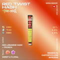 Red Twist Hash pre-roll with Swiss indoor CBD, featuring a sweet and floral flavor profile with bisabolol, caryophyllene, and myrcene terpenes.