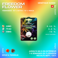 Paquet de graines de cannabis Freedom Flower de Green Passion, avec des informations sur la génétique suisse, 60 % sativa, 40 % indica, et des arômes épicés et terreux.