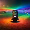 Verpackung der Freedom Flower CBG Hanfsamen von Green Passion vor einem bunten, futuristischen Hintergrund.