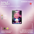 Verpackung der feminisierten Maui Kush CBD Hanfsamen von Green Passion mit Angaben zu Genetik, Aroma und Anbauprofil.