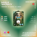 Packaging of Maui Wowy CBD strain seeds by Green Passion, featuring feminised seeds with 50% Sativa and 50% Indica, floral and spicy flavor.