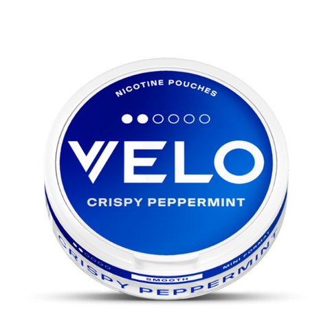 VELO Pfefferminz Snus in kräftigem Blau, mittlere Nikotinstärke, angenehme Frische in jeder Portion