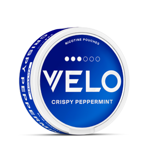 VELO Snus Crispy Peppermint – stylische blaue Dose mit klarem Design, ausgewogene Nikotinwirkung für frischen Alltag