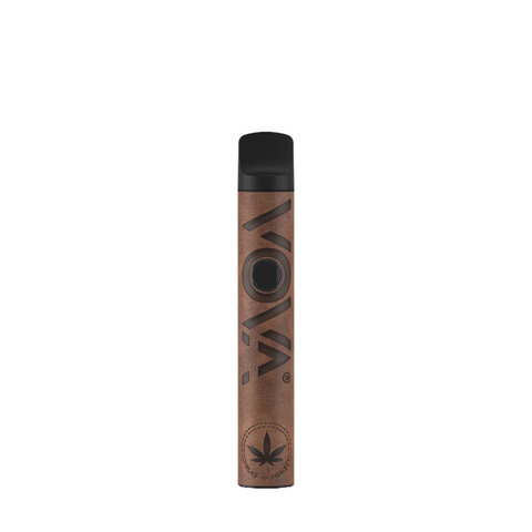 VOVA Vaporizer Brown Leather geschlossen – hochwertiger Trockenkräuter-Vaporizer mit stilvollem Lederdesign.